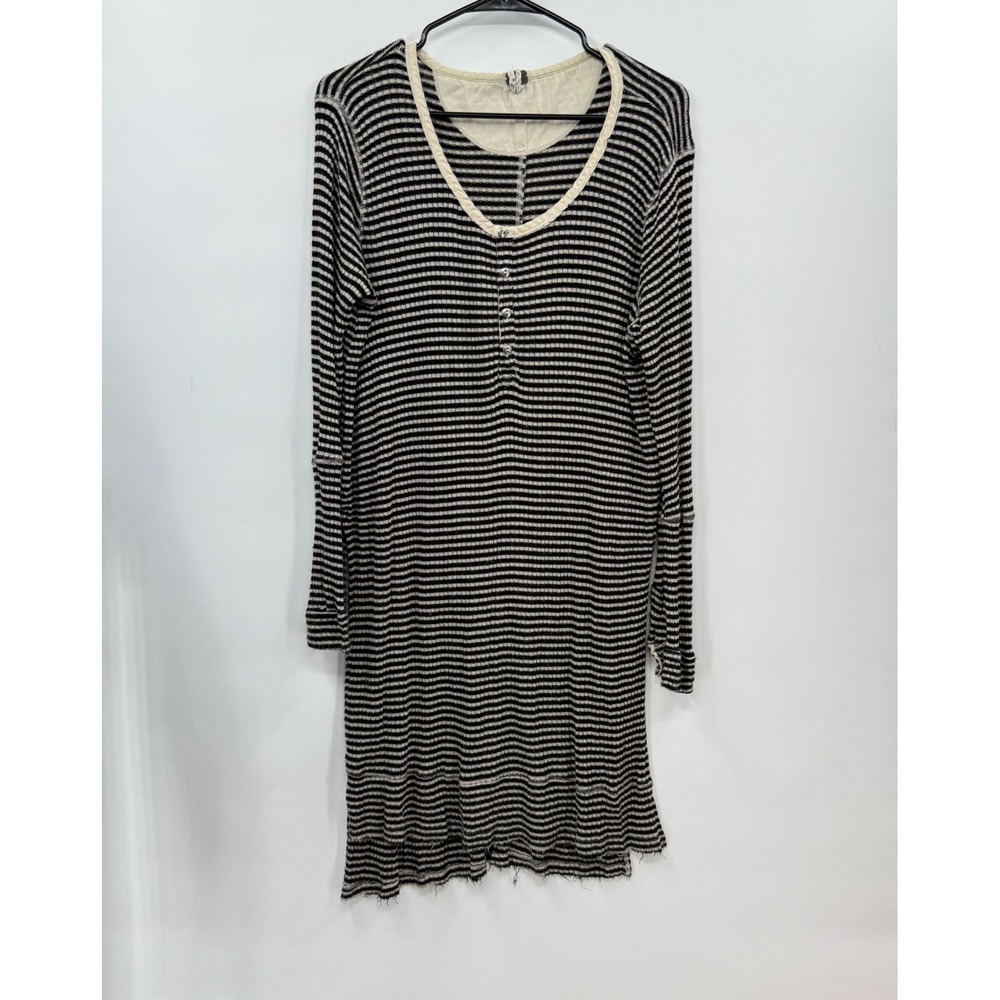 We The Free Striped Thermalโ Knit Mini Dress Bohemian Button Detail Long Sleeve